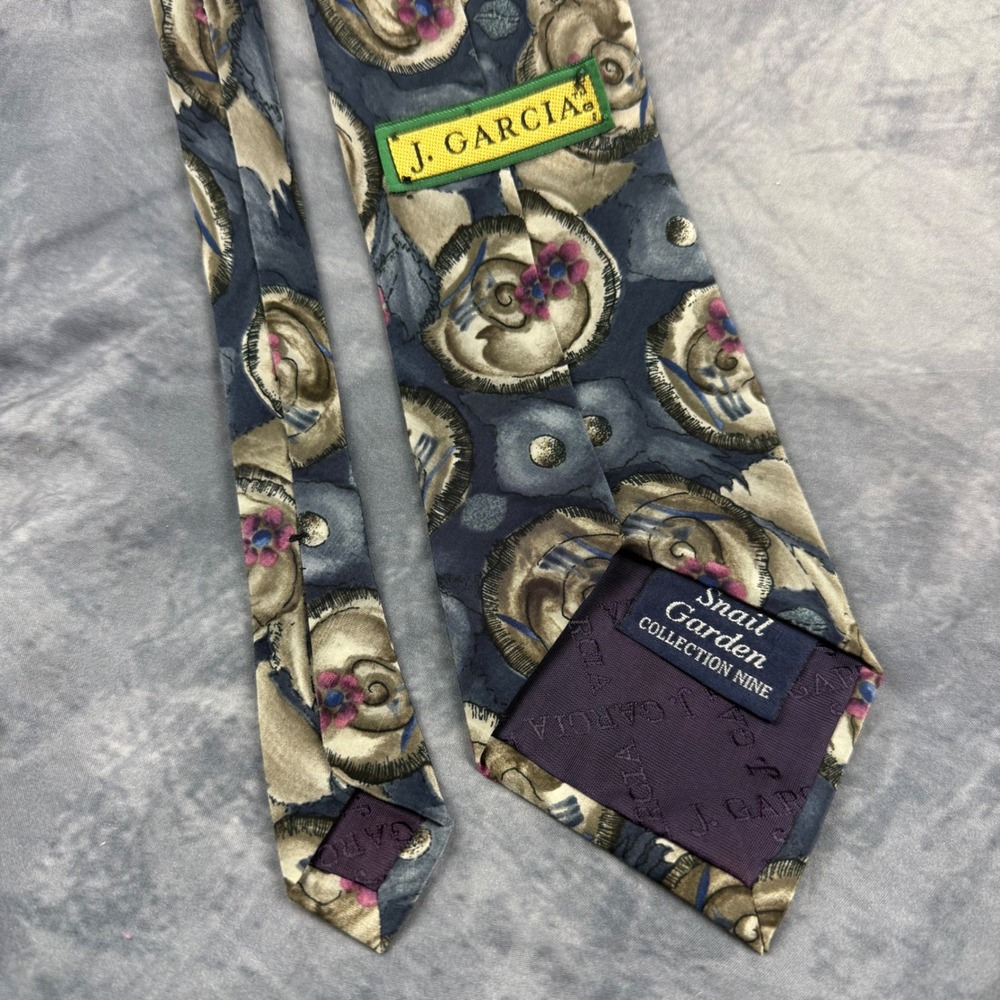 J. Garcia Snail Garden Collection Nine Silk Tie Blue Abstract Floral Stonehenge - Picture 2 of 9